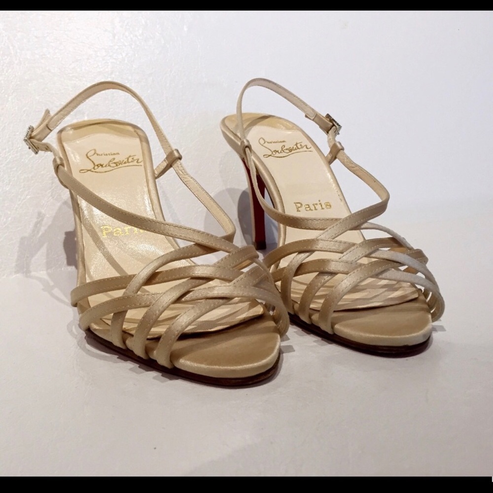 Authentic Christian Louboutin beige satin sandals
